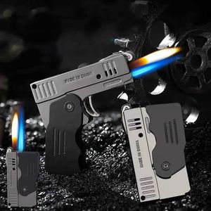 New Creative Metal Double Fire Deformed Butane Lighter Turbo Jet Windproof Cigar Fun Men's Gift