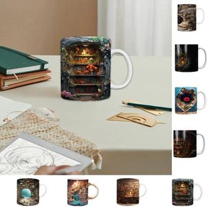 Mugs 3D Bookshelf Cup Library Rack Creative Ceramic Look Design Ergonomic Handle Coffee For Book Lovers Cool Birthday Christmas