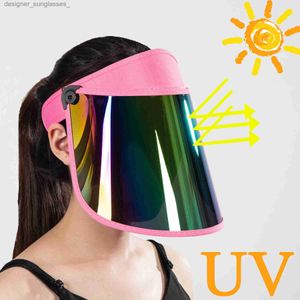 Viseiras Grande Brim Mulheres Beisebol C Reflexivo Iridescent Rainbow Clear Visor Mulher Proteção UV Ajustável Chapéus de Verão Capa PlayaL231219