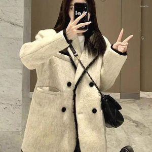 Women's Suits UNXX Apricot Woolen Blazer Jacket For Women - 2023 Arrivals High-end French Style Coat Outerwear Petite