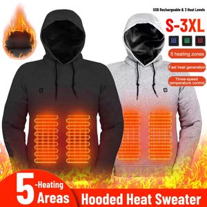 Men's Vests Electric Heating Jacket Men Women Hooded Heat Sweater 5 Heated Zones Winter Warm Sportswear USB 3 Levels Vest 231218