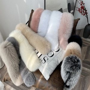 Scarves 80CM Winter 100 Real Fur Scarf Straight Collar Women's Coat Hat Warm Decoration Trim Natural Luxury Thick Shawl 231218