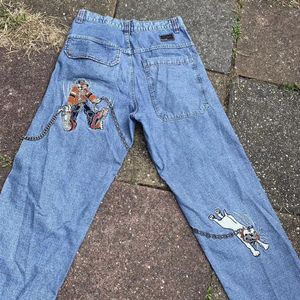 Herr jeans streetwear y2k jnco baggy harajuku hip hop tecknad grafik denim byxor mens gotiska breda byxor 231219