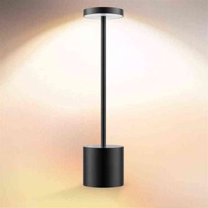 Enkel trådlös bordslampa LED-metall USB-uppladdningsbar 2-nivåer Ljusstyrka Natt Ljus skrivbordslampa Läsningslampa för restaurang H22042271K