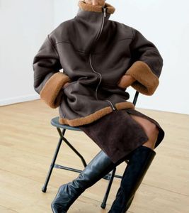 Kürk kadın 2024 kış yeni yüksek son toteoe kürk kuzu parçacık peluş orta uzunlukta ceket ile tek parça ceket