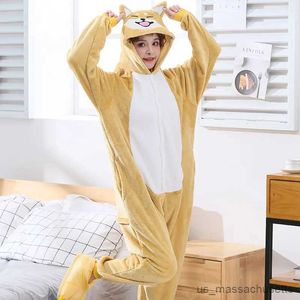 Pijamas akita cão onesies kigurumis menina macacão bonito animal dos desenhos animados shiba inu geral inverno quente macio flanela terno casa dormir wear