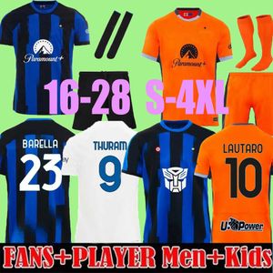 23 24 Alexis Maglia Inters Futbol Jersey Kid Kit Transformers Özel Milans Maglie Fan Oyuncu Sürümü Lautaro Calhanoglu Barella Thuram 2023 2024 Futbol Gömlek