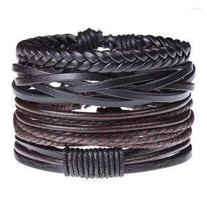 Link Bracelets Vintage Men Multi-Layer Leather Cuff Lace Weave Rope Bracelet & Bangle
