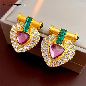 Backs Earrings HUANZHI Vintage Rhinestone Triangular Ear Clip Charm Cuff No Piercing for Women Party Gold Color Earring Jewelry