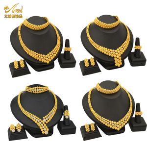 Zestawy biżuterii ślubnej Aniid Nigerian Set for Women African 24K Gold Color Dubai Biżuteria Bridal Etiopian Naszyjnik i kolczyki 231219