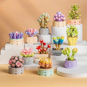 Kits de construção de modelos Nova planta suculenta Blocos de flores Blocos de construção de partículas pequenas montar compatíveis com LFes presentes de aniversário para crianças ToyL231216