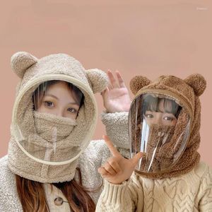 Hair Accessories Cute Bear Winter Thickened Plush Warm Neck Scarf Mask Integrated Hat Windproof Hood With Face Head Baby