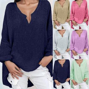 Damenblusen, Vintage-Baumwoll-Leinen-Hemden für Damen, lässig, solide, lockere Größe, Damenoberteile und Herbst-Langarm-Tunika-Blusas