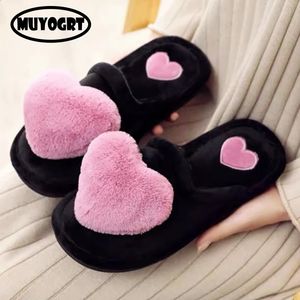 Slippers Winter Warm Home Women Fur Faux Heart Cute Cotton Non Slip Soft Indoor Bedroom Girl Men Lovers Couple Floor Shoes 231218