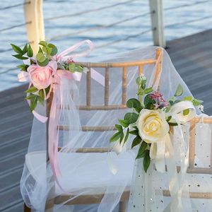 Dekoracyjne kwiaty sztuczne krzesło różowe tylne dekoracja boho domowe przyjęcie weselne jedwabny kwiat bukiet wystrój majsterkowiczów