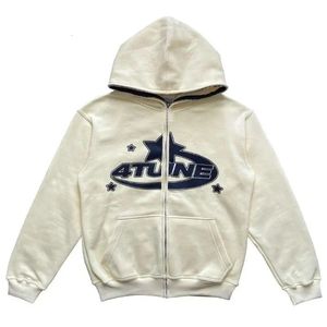 Herrjackor stjärna brev tryck hoodie män retro zip up långärmad lös jacka rockar harajuku casual gotisk huvtröja y2k streetwear 231219