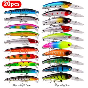 Köder Köder Köder 20pcs Hartköder Minnow Fischerei Köder Bass frisches Salzwasser Japan Meer 3D -Augen Wobbler Tackle Kurbelköder Pesca Köder Kit Kit Kit