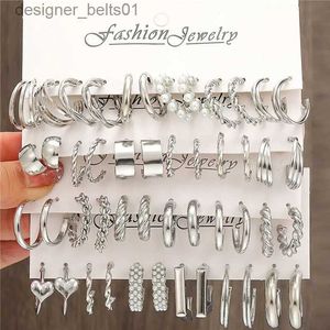 Dangle Chandelier Srebrny kolor Twist Kolczyki Zestaw Brincos Heart Pearl Hoops Vintage Metal Geometryczne kolczyki dla kobiet 2023 Tren Jewerlyl231219