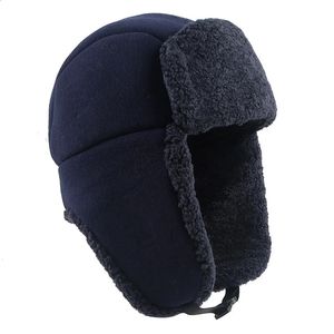 Trapper hattar ushanka ryska hatt män kvinnor unisex varm vinterbomber öronflikar polär fleece ull päl öronflap snö sovjetisk mössa 231219