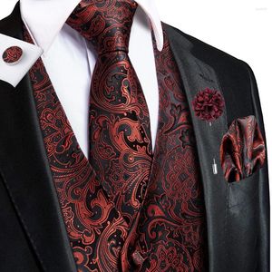 Men's Vests Hi-Tie Paisley Jacquard Silk Red Black Blue Green Waistcoat Tie Hanky Cufflinks Brooch Sets Wedding Formal Business