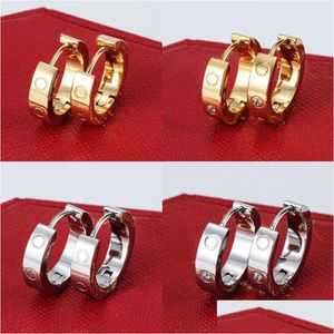 Stud Gold Diamond Earrings Titanium Steel Love For Women Exquisite Simple Fashion With Bag Drop Delivery Jewelry Otq0E