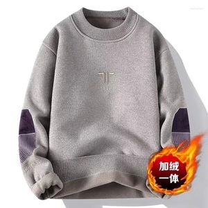 Мужские свитера, зимний плюшевый свитер, японский теплый вязаный топ с круглым вырезом, серый, высококачественный, с вышивкой, модная одежда 2024