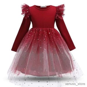 Vestidos de menina Red Girls Dress Christmas Dress Autumn Manga Completa Tulle Mesh Tutu Crianças Princesa Roupas de Festa de Festa de Ano Novo Trajes de Ano Novo