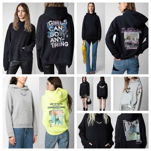 24SS Zadig Voltaire Women's Hoodies Sweatshirts French ZV مع رسائل كلاسيكية مطبوعة على التطريز الأزهار الخلفية وغطاءات الصوف النسائية