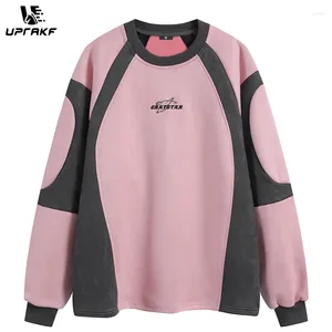 Herrtröjor uprakf streetwear hoodie lapptäcke grafisk pullover retro mocka toppar rosa långärmade harajuku hög kvalitet och kvinnors