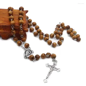 Pendant Necklaces Rosary Necklace Retro Wooden Beads Women For Cross Jesus Charm Gifts Home Church Ritual Ceremony Wearing