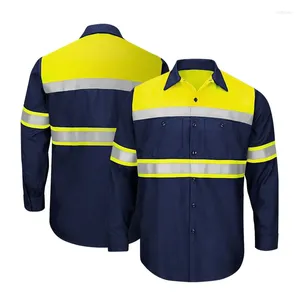 Erkekler Günlük Gömlek Yüksek Görünürlük Uzun Kollu Güvenlik İş Gömlek Pamuk Atölyesi Üniformaları Hi Vis S-4XL
