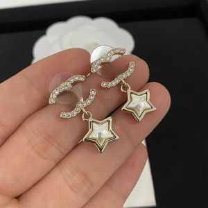 Light Luxury Full Diamond Resin Five-pointed Star Earrings Double Letter Earrings Temperament Advanced Sense Designer Earrings Small