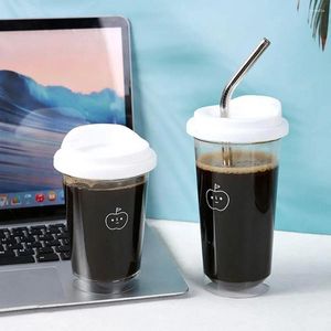 Caffettiere Bottiglie d'acqua trasparenti Tazza per ragazze Borraccia da 470 / 350ML portatile con simpatico logo Apple Plastica per uso alimentare