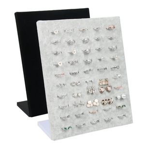 Caixas de jóias preto/cinza veludo display caso jóias anel exibe suporte placa titular caixa de armazenamento organizador 20*10*23cm 231218