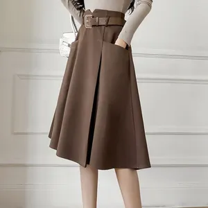 Saias femininas primavera verão cor sólida algodão na altura do joelho saia casual 2023 roupas elegantes vintage elegante t584