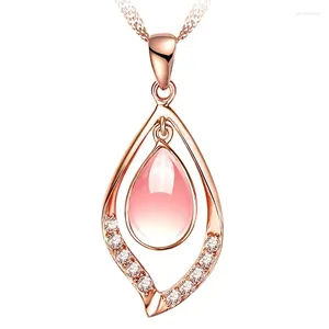 Anhänger Halsketten Ociki Rose Gold Farbe Ross Quarz CZ Rosa Opal Halskette Für Frauen Mädchen Geschenk Colliers Waterdrop Schmuck Großhandel drop