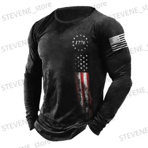 Men's T-Shirts Men T-Shirt Cotton Long Sleeve Top 1776 Independence Day Graphic Clothe Oversized O Neck Pullover Autumn Winter Male Shitr Tees T231219