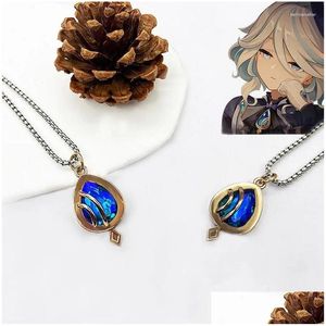 Anhänger Halsketten Spiel Genshin Impact Neuvillette Furina Focalors Choker Halskette Cosplay Fontaine Gott der Gerechtigkeit Blue Vision Schmuck Otjny