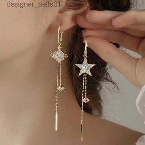 Stud JWER New Trend Star Earth Long Tassel Dangle Earrings For Women Planet Crystal Statement Pendant Earrings Wedding Party JewelryC24319