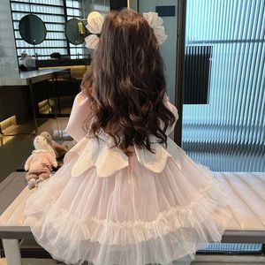 Mädchen Kleider Lolita Frühling Herbst Mädchen Kleidung Neue Kinder Prinzessin Langarm Rosa Kleid Schleife Puffy Mode Tüll Kleider für Kinder