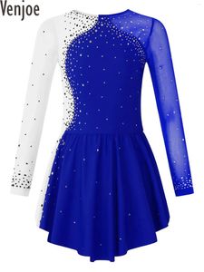 Abbigliamento da palcoscenico Vestito da ballo per bambina per balletto Costume da ballerina Body da ginnastica Body da pattinaggio di figura con strass lucidi