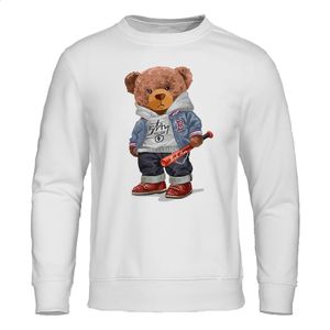 Men's Hoodies Street Baseball Teddy Bear Boys 'Bluza Zabawa i ciepła bluza powieść Wool Street Clothing Harajuku mody z kapturem męskie 231219