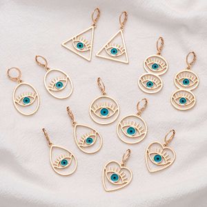 2021 Ny guldpläterad geometrisk emalj Evil Eye Drop örhängen för kvinnliga smycken