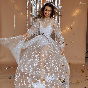 Casual Dresses Charming Bling Star Applicies Sheer See Through Long Tulle For Teen Girls Summer 2023 High Split Sleeves Dress