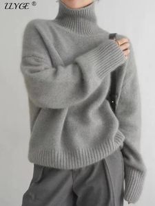 Suéteres femininos Coreano 100 Pure Wool Cashmere Sweater Mulheres Turtleneck Malha Pulôver Feminino Allmatch Inverno Casual Solto Grosso 231218