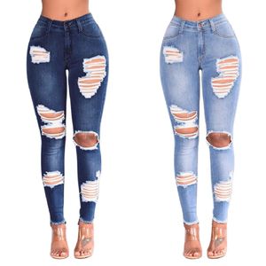 Kvinnors jeans rippade för kvinnor mode smal stretch denim blyerts pants street hipster byxor casual kvinnliga kläder 231219
