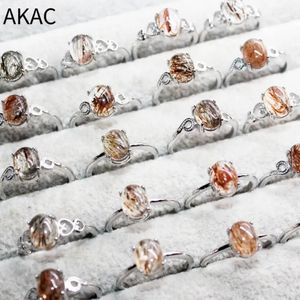 Wedding Rings 3rings 5rings AKAC approx79mm natural black golden rutile quartz adjustable white copper ring wholesale send randomly 231218