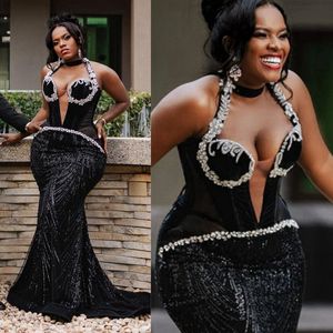 Afrykańskie arabskie sukienki Aso Ebi Ebi Sukienki Plus Size Mermaid Hanter Kościa cekinowa koronkowa wieczór Formalny sukienka na specjalne okazje Prom Birthday Gowns Gala NL055