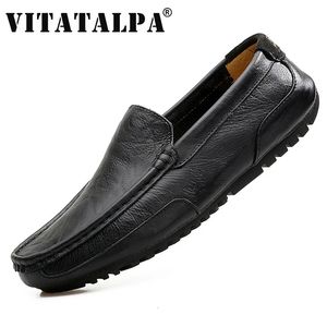 Dress Shoes Men Genuine Leather Casual Brand Loafers Moccasins Breathable Slip on Black Driving Footwear Chaussure Homme 231219