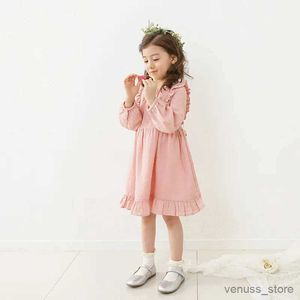 Mädchenkleider Neuankömmling Koreanisches Herbst-Herbst-Mädchenkleid Süßes Rosa mit langen Ärmeln Kinderkleidung für Kinder Lässiges Geburtstagspartykleid